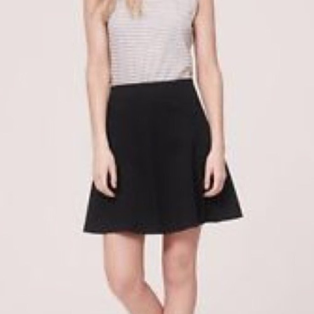 LOFT Black Knit Skirt Flowy Thick Rib Career Work